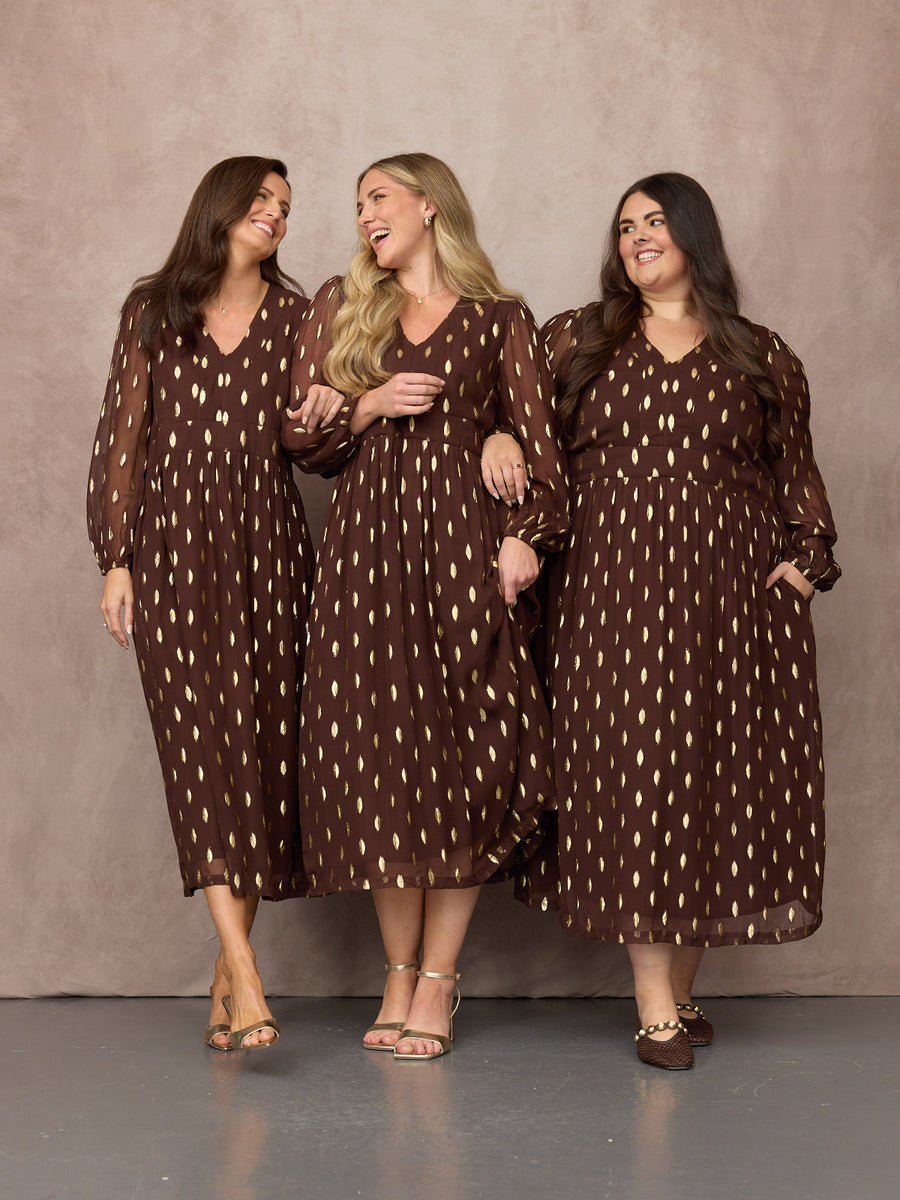Minna Relaxed Lurex Dress - Chocolate & Gold