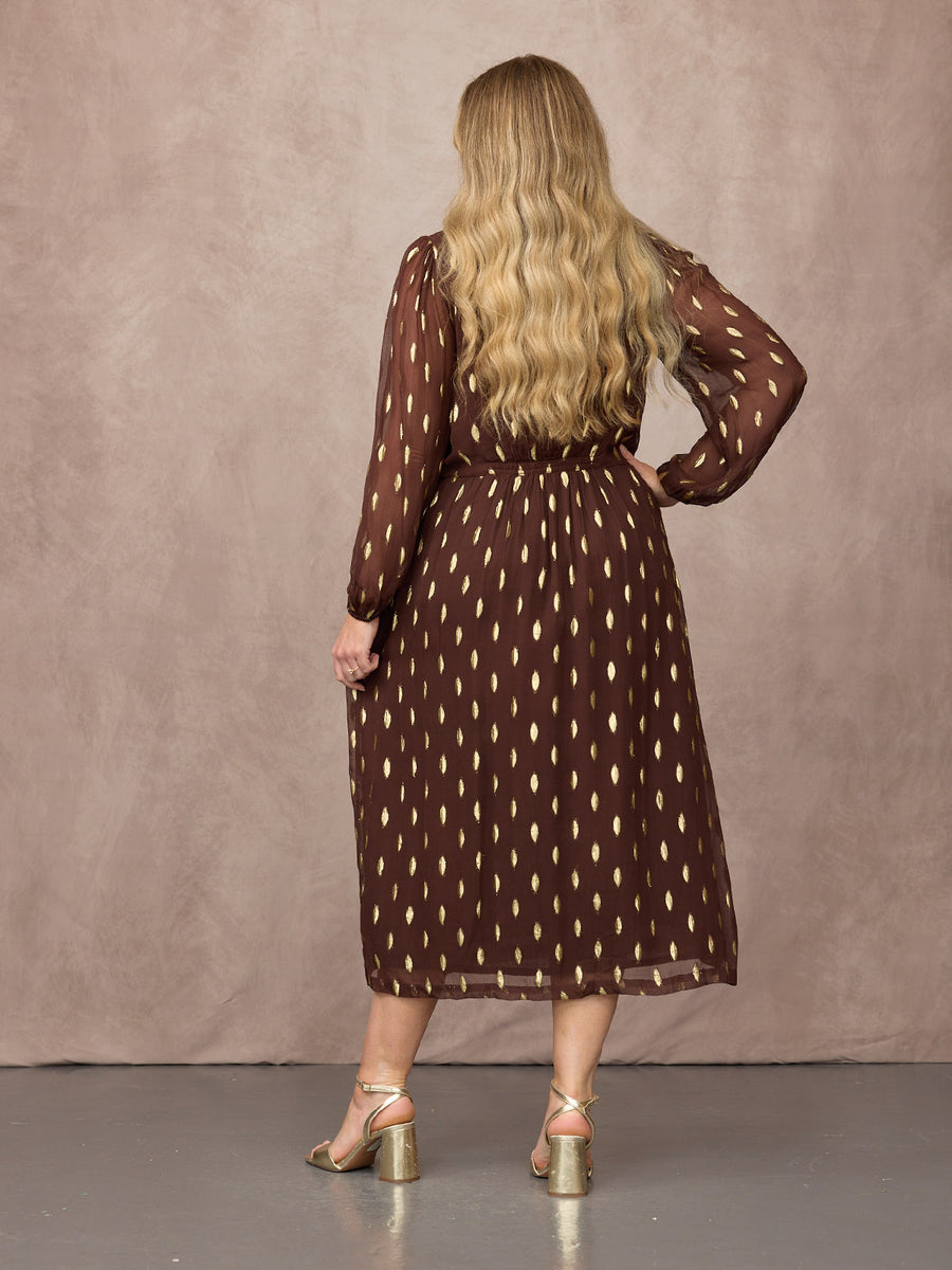 Minna Relaxed Lurex Dress - Chocolate & Gold