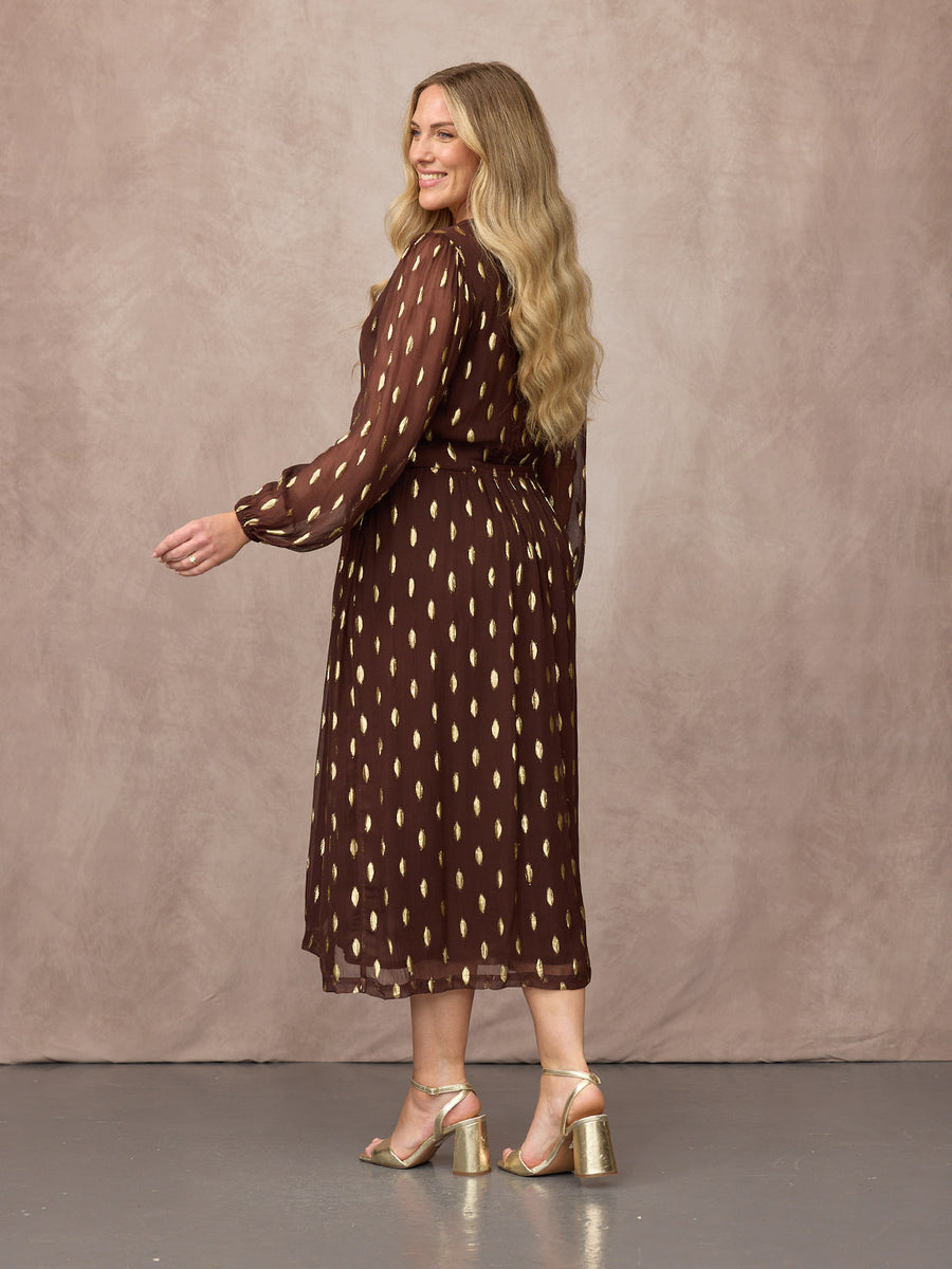 Minna Relaxed Lurex Dress - Chocolate & Gold