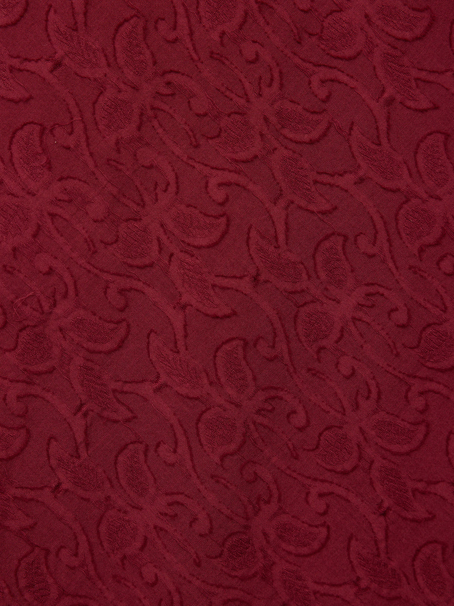 Rachel Puff Sleeve Jacquard Dress - Maroon Red