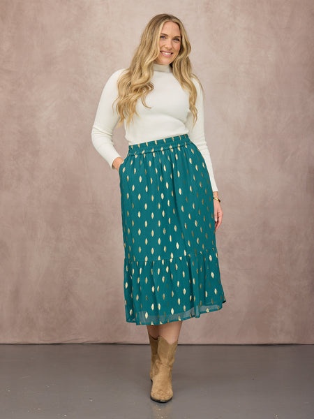 Stephanie Lurex Skirt - Teal & Gold