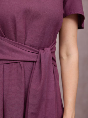 Ruth Angel Sleeve Tie Waist Dress - Plum