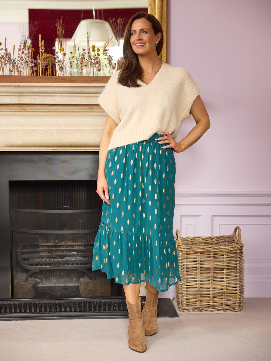 Stephanie Lurex Skirt - Teal & Gold