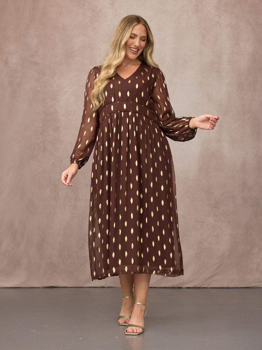 Minna Relaxed Lurex Dress - Chocolate & Gold