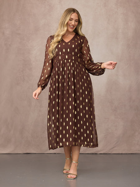 Minna Relaxed Lurex Dress - Chocolate & Gold
