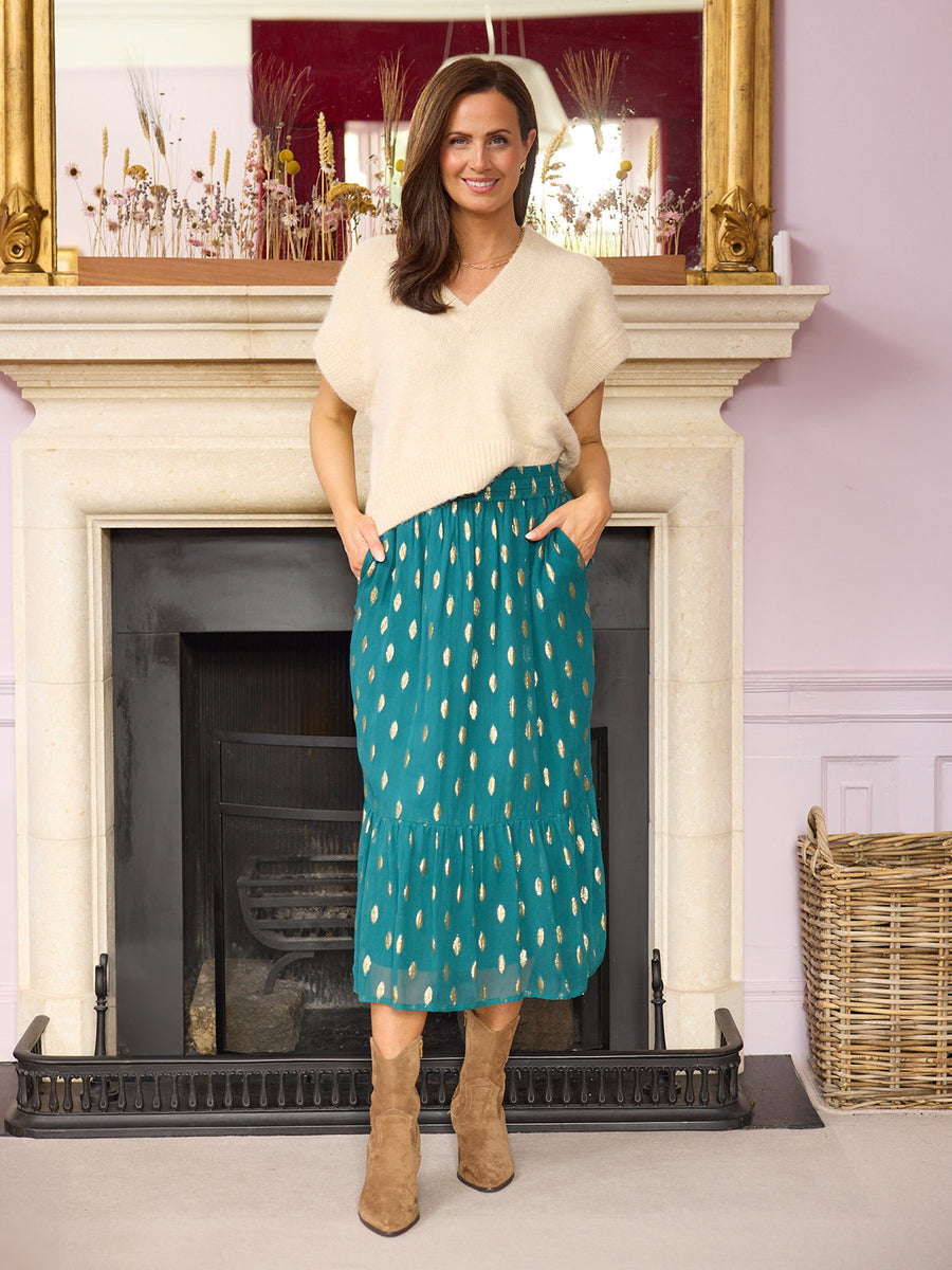 Stephanie Lurex Skirt - Teal & Gold