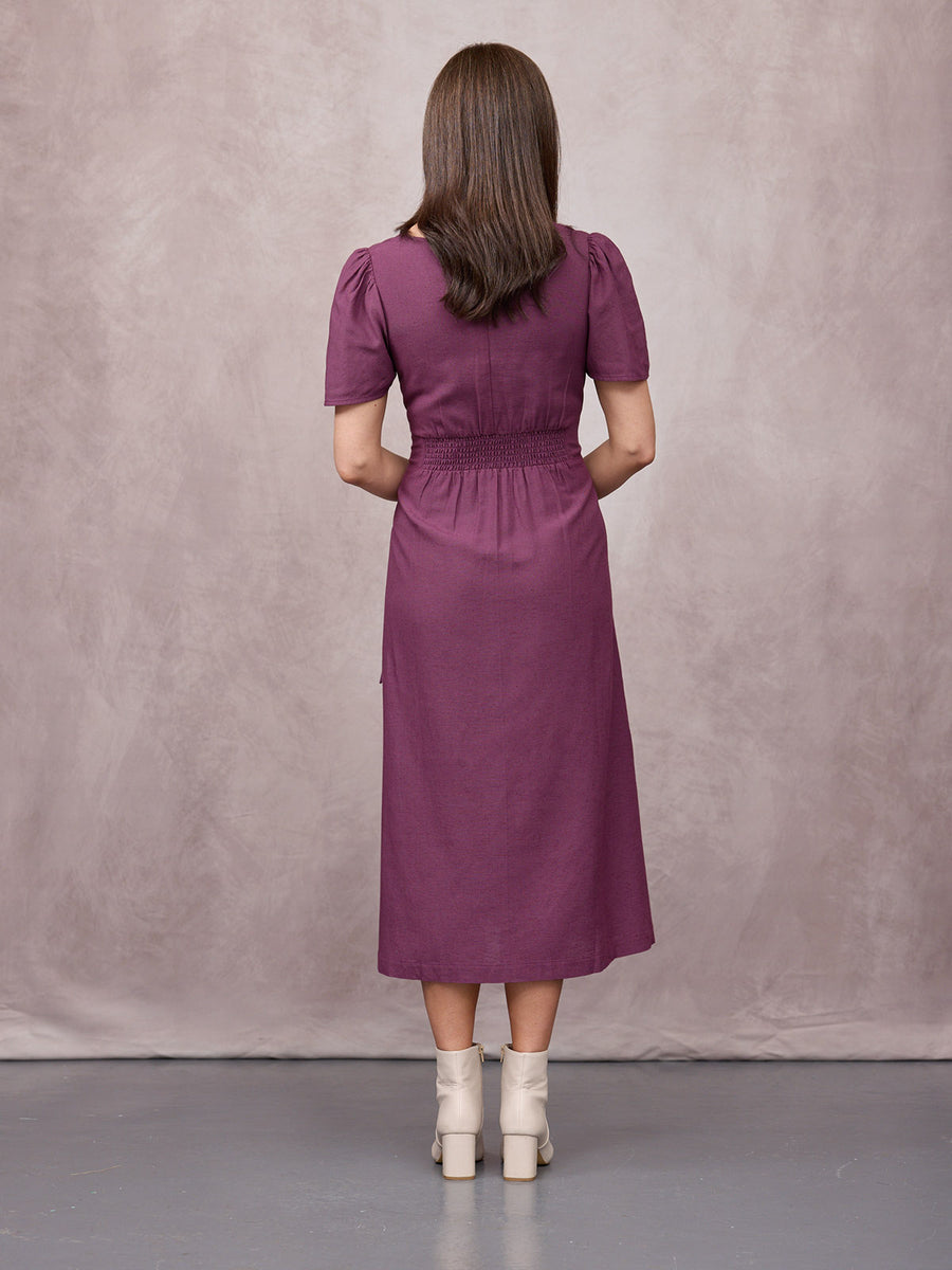 Ruth Angel Sleeve Tie Waist Dress - Plum