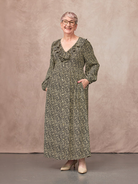 Emma Frill Neckline Long Sleeve Dress - Black & Natural