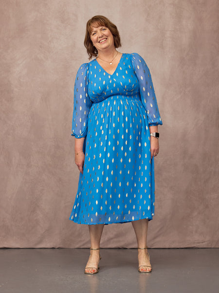 Maddie Long Sleeve Lurex Dress - Blue