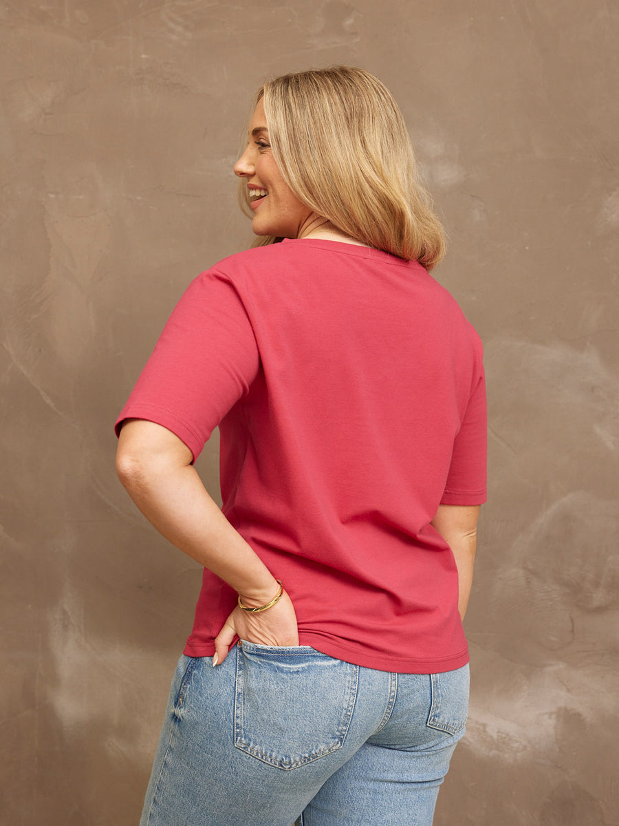 Freya - V Neck T Shirt - Pink