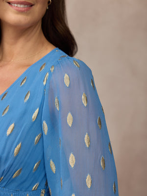 Maddie Long Sleeve Lurex Dress - Blue