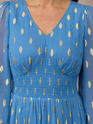 Maddie Long Sleeve Lurex Dress - Blue