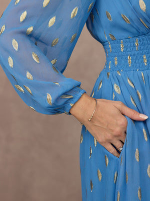 Maddie Long Sleeve Lurex Dress - Blue