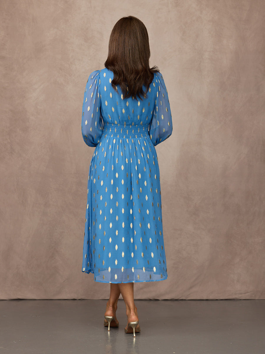 Maddie Long Sleeve Lurex Dress - Blue