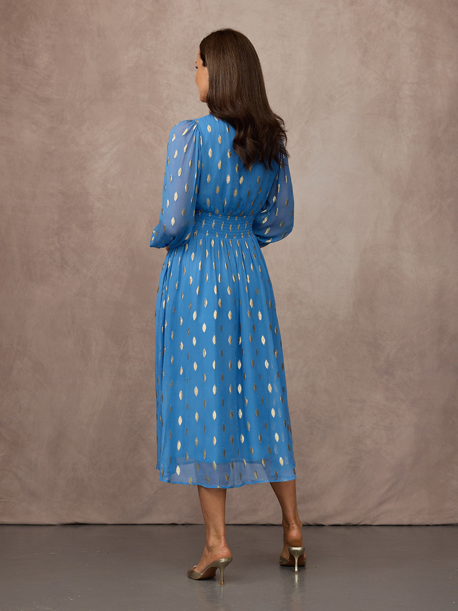 Maddie Long Sleeve Lurex Dress - Blue