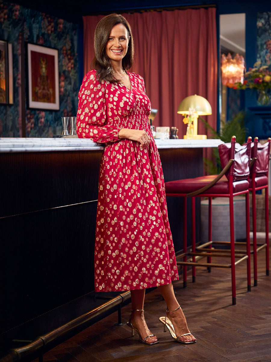 Maddie Long Sleeve Lurex Dress - Hot Pink & Gold