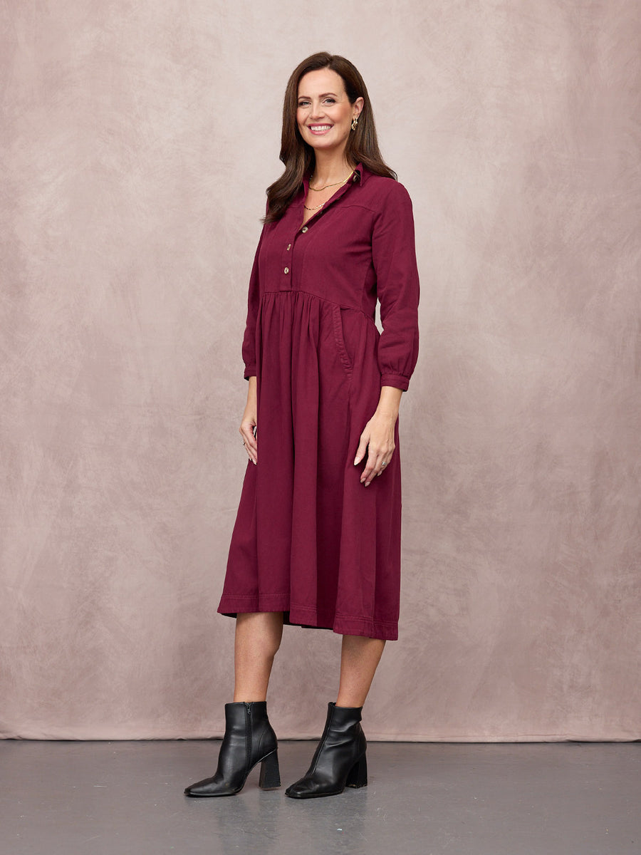 Daisie Shirt Dress - Burgundy