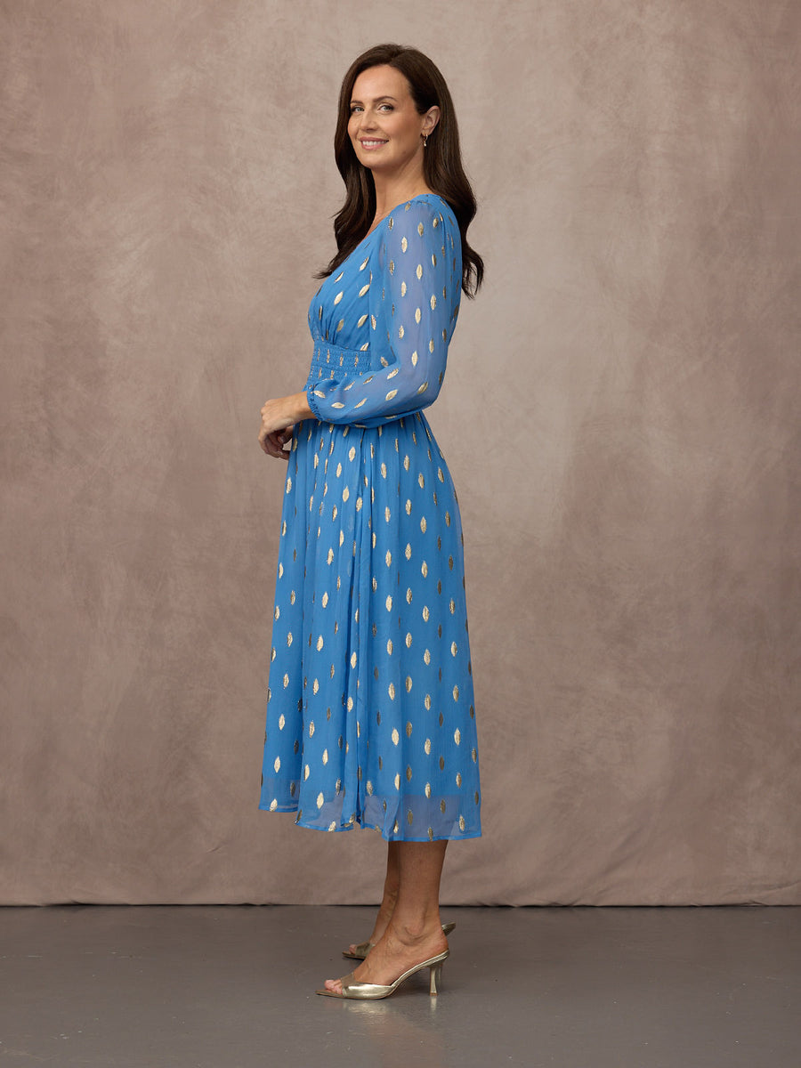 Maddie Long Sleeve Lurex Dress - Blue