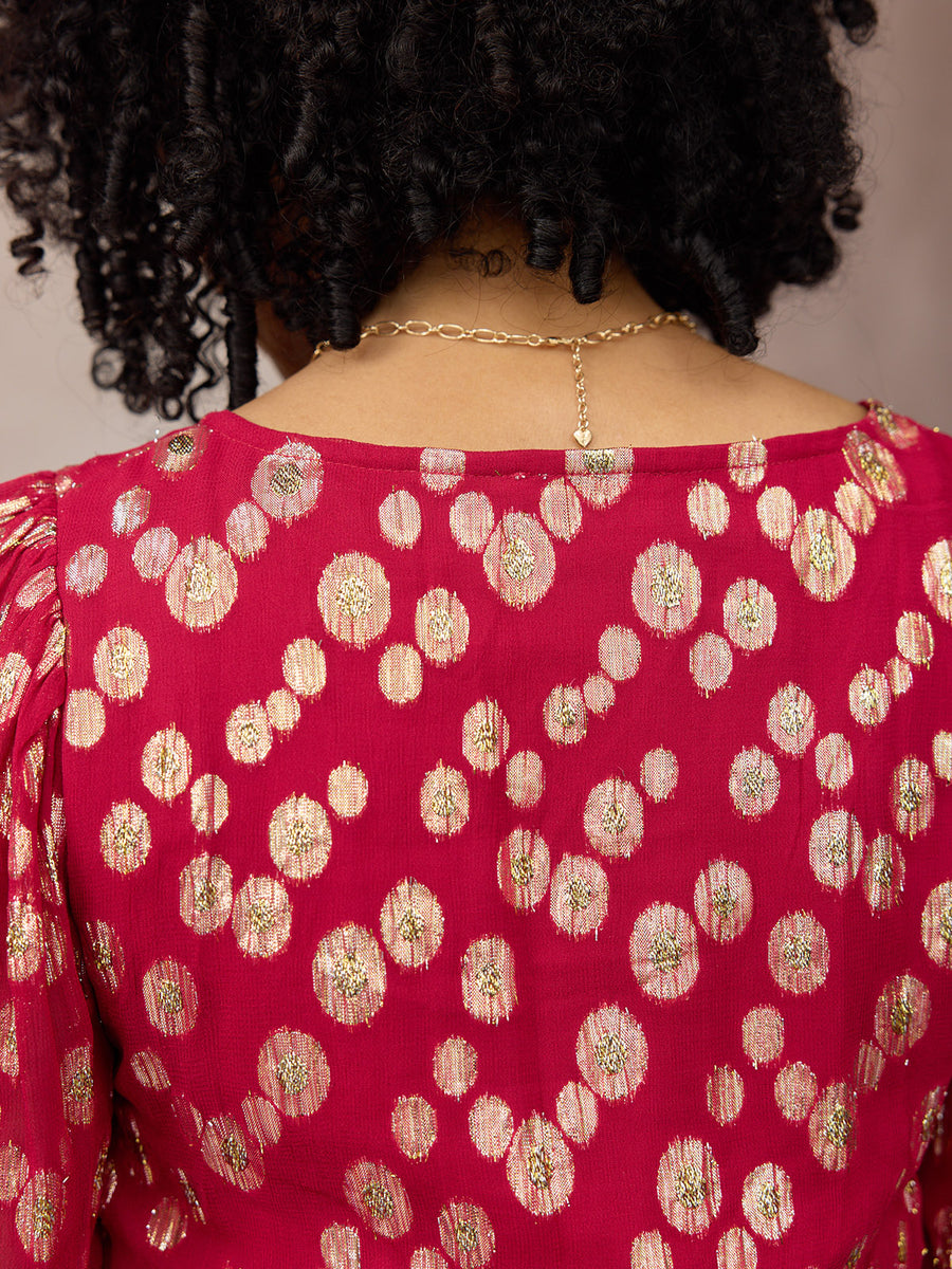 Maddie Long Sleeve Lurex Dress - Hot Pink & Gold
