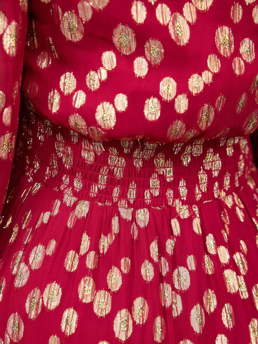 Maddie Long Sleeve Lurex Dress - Hot Pink & Gold