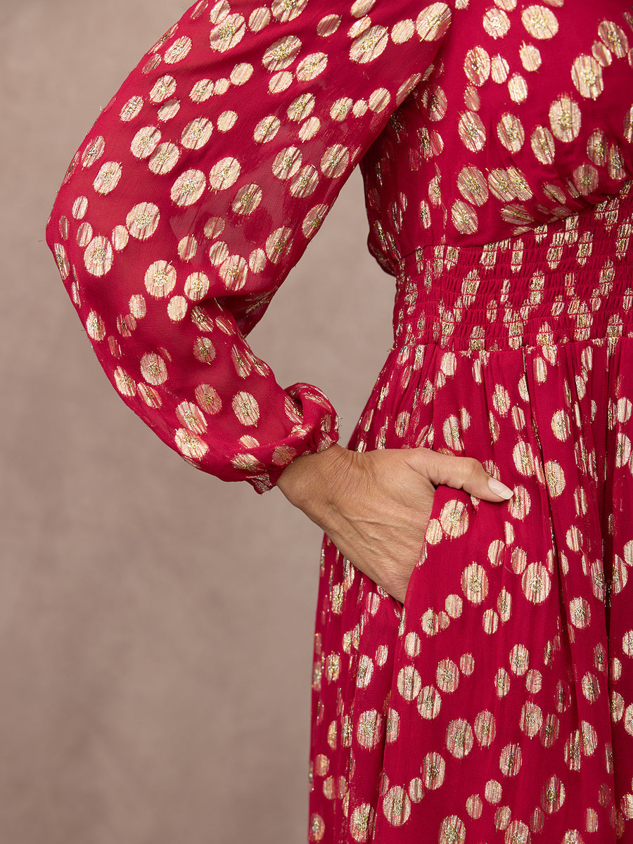 Maddie Long Sleeve Lurex Dress - Hot Pink & Gold