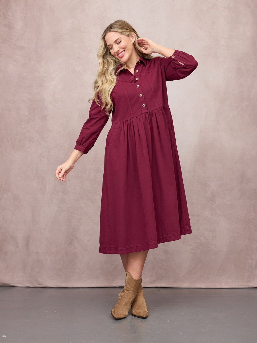 Daisie Shirt Dress - Burgundy