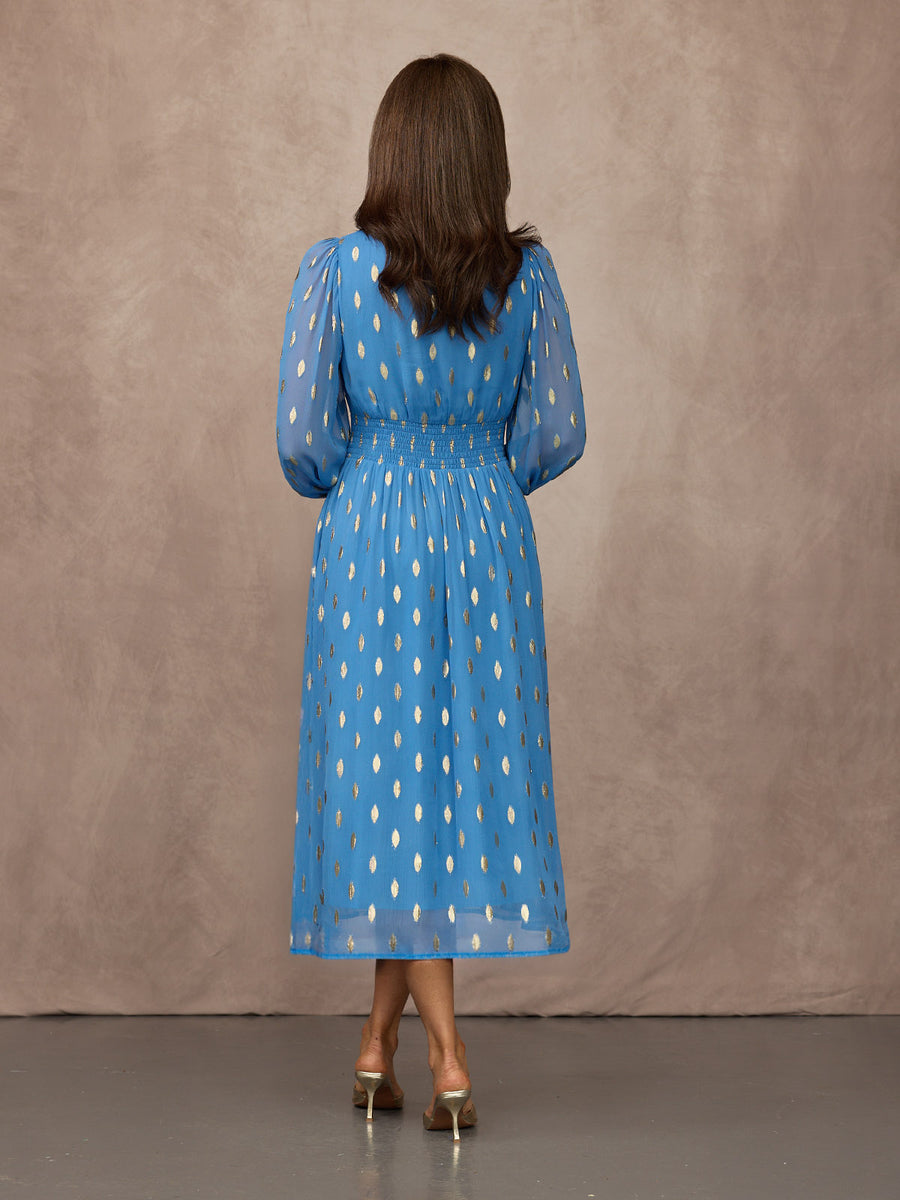 Maddie Long Sleeve Lurex Dress - Blue