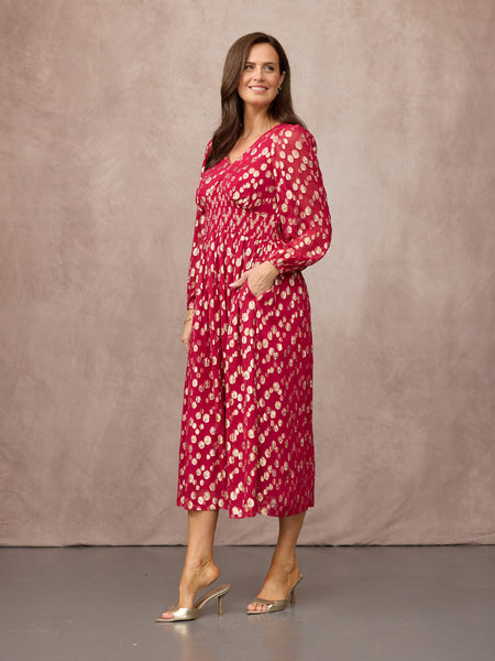 Maddie Long Sleeve Lurex Dress - Hot Pink & Gold