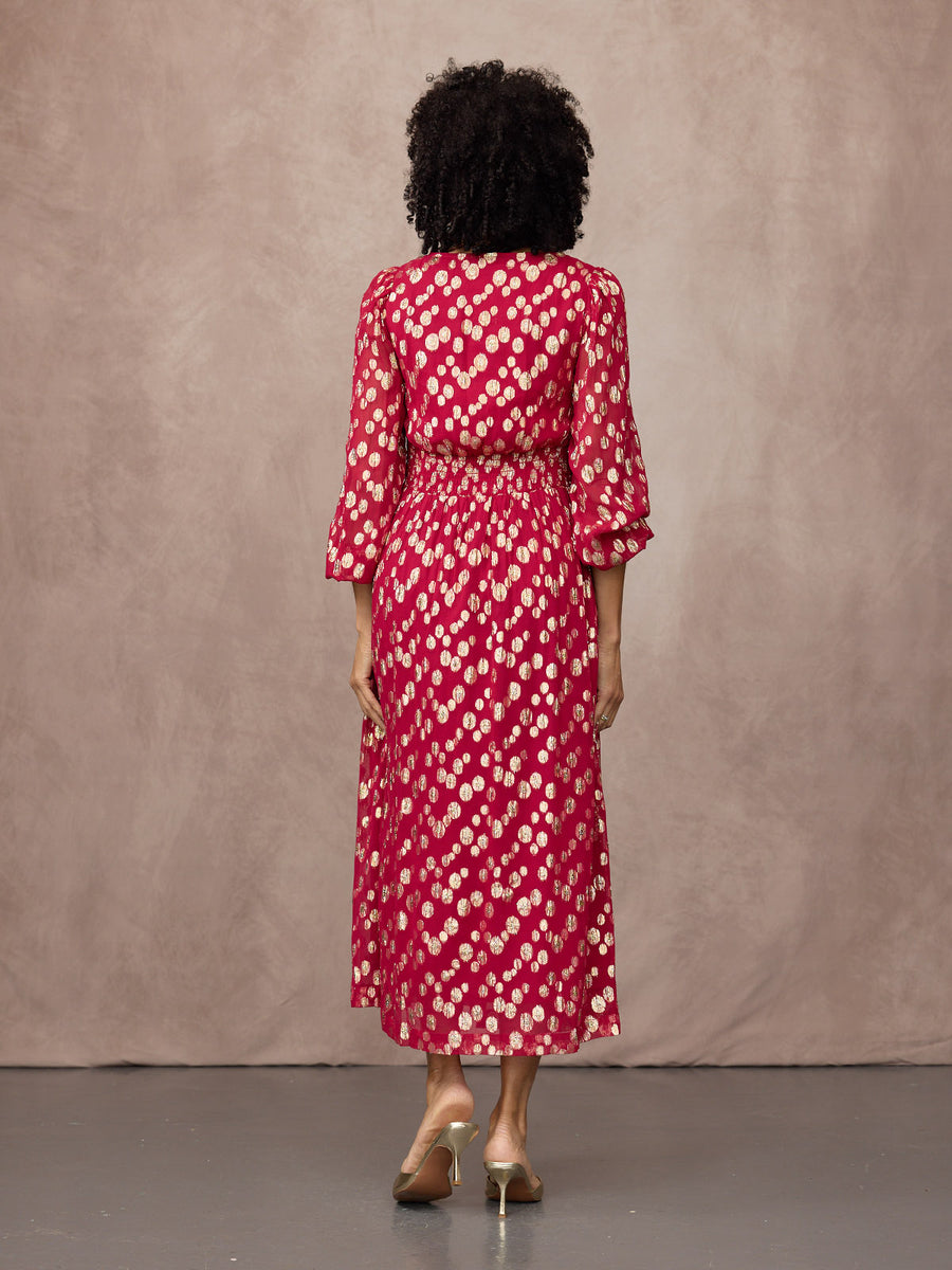Maddie Long Sleeve Lurex Dress - Hot Pink & Gold