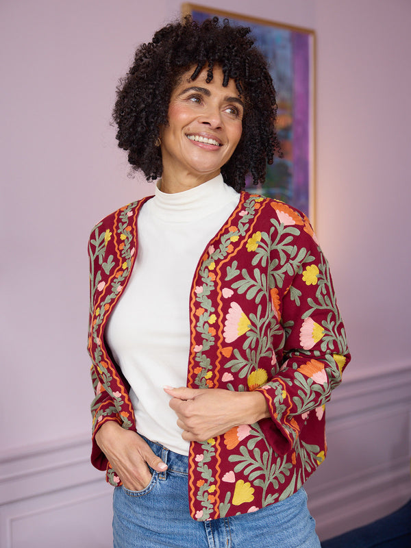 Elaine Embroidered Jacket - Red & Multi-Colour