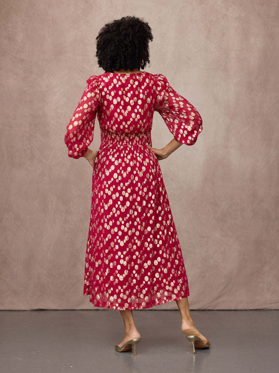 Maddie Long Sleeve Lurex Dress - Hot Pink & Gold