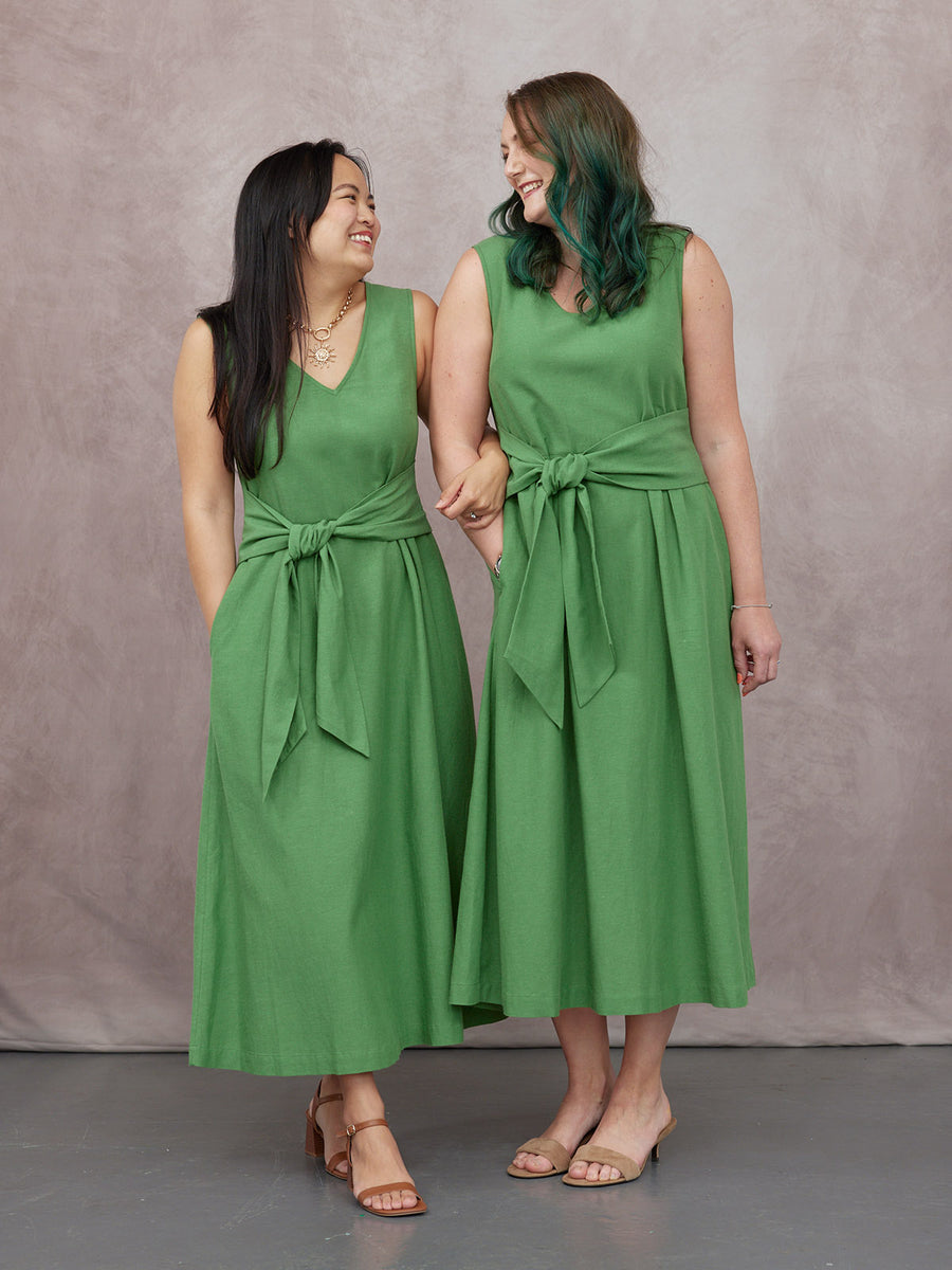 Ruth Sleeveless Tie Waist Dress - Green