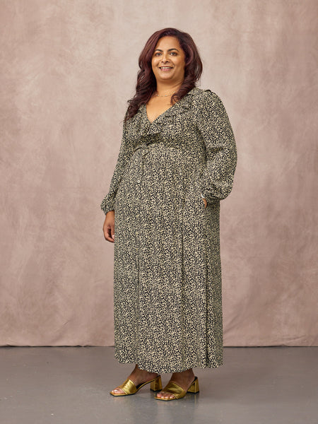 Emma Frill Neckline Long Sleeve Dress - Black & Natural