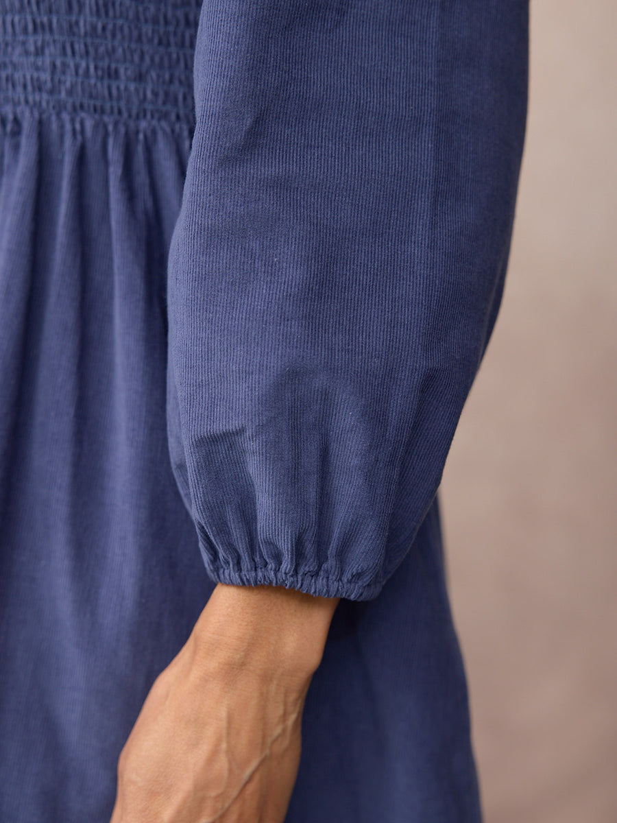 Maddie Long Sleeve Cord Dress - Blue