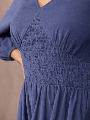 Maddie Long Sleeve Cord Dress - Blue