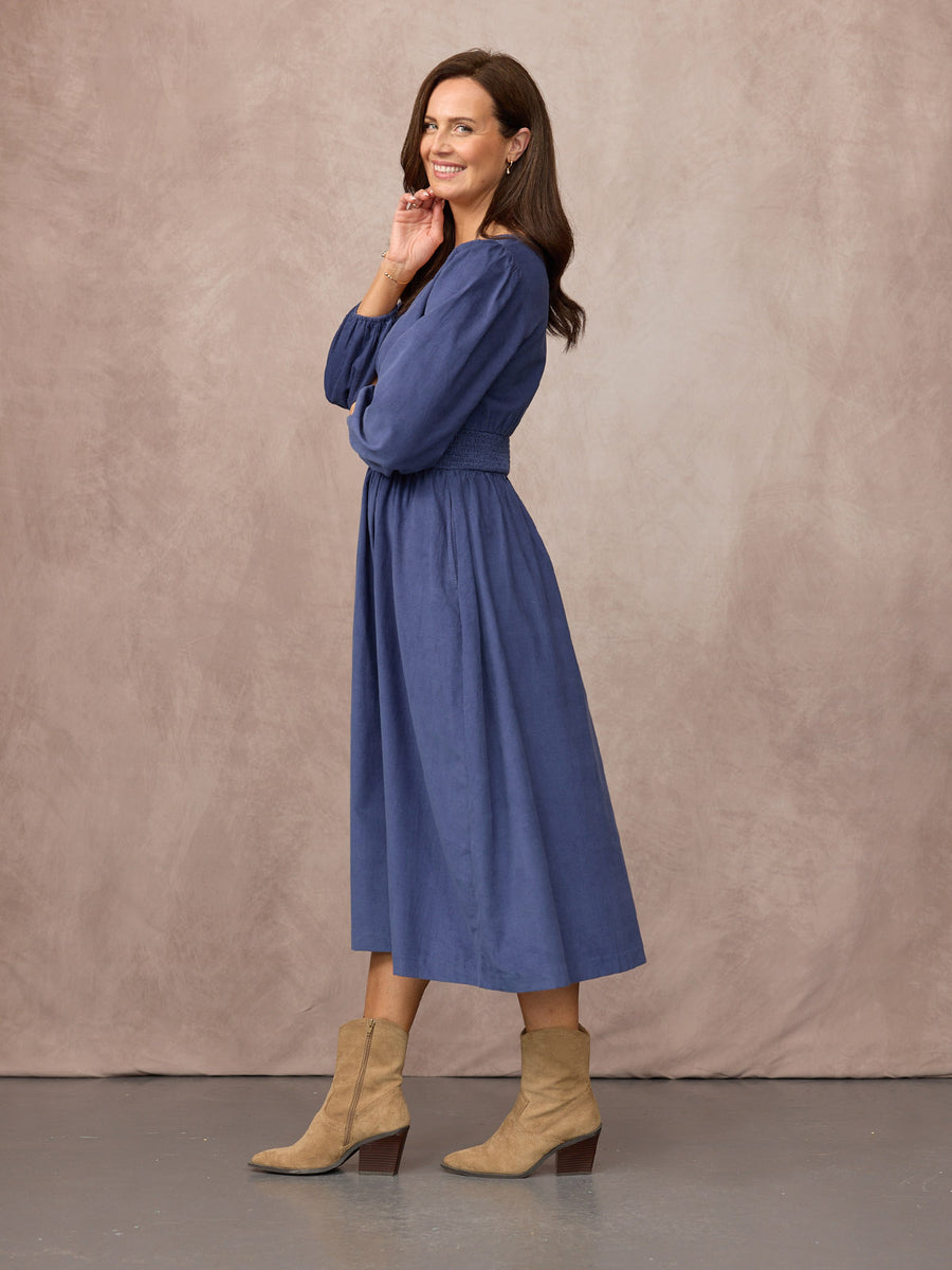 Maddie Long Sleeve Cord Dress - Blue