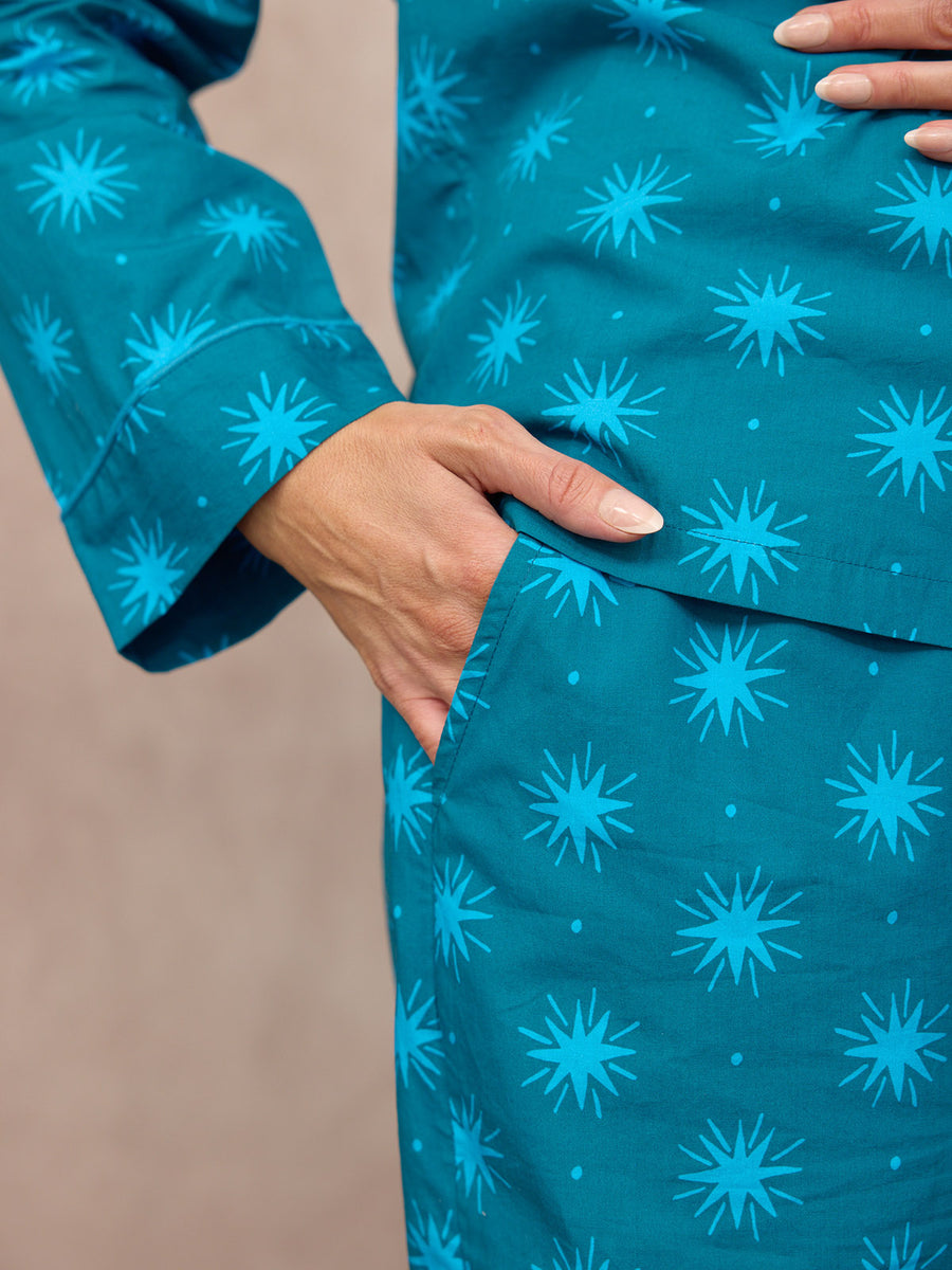 Rosie Cotton Poplin Pyjama - Blue Star Print