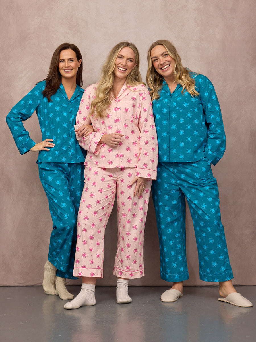 PJ & Washbag Bundle - Rosie Cotton Pyjama & Mabel Washbag - Blue Star Print