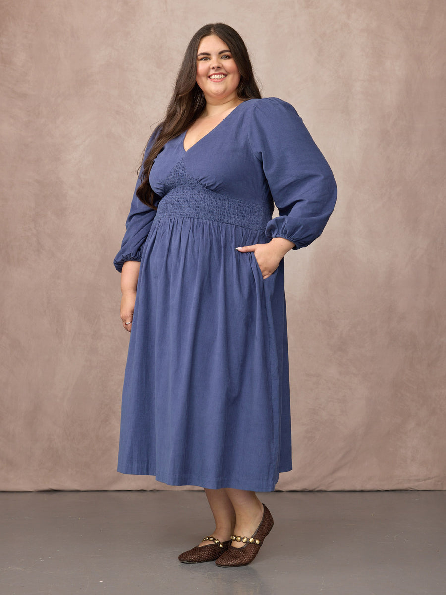 Maddie Long Sleeve Cord Dress - Blue