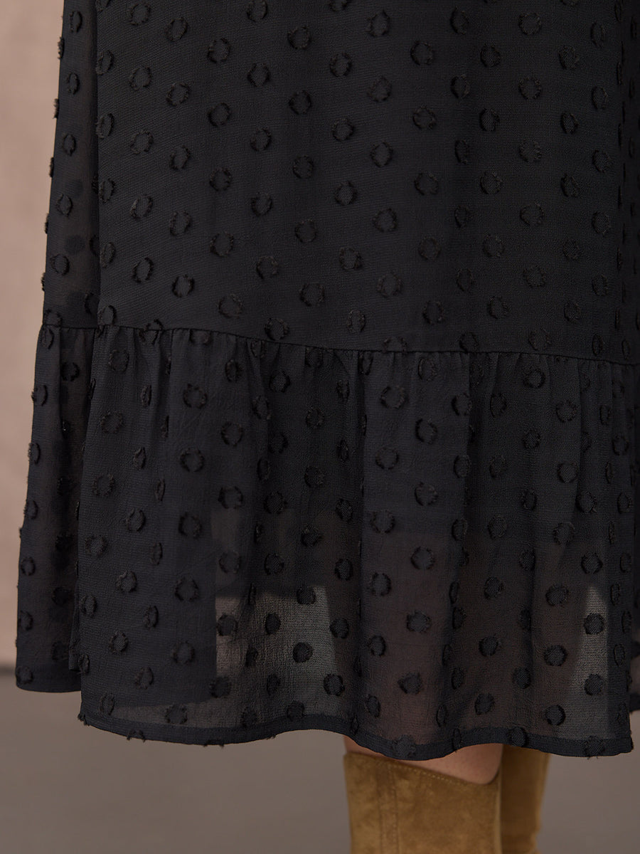 Jane Long Sleeve Georgette Spot Dress - Black