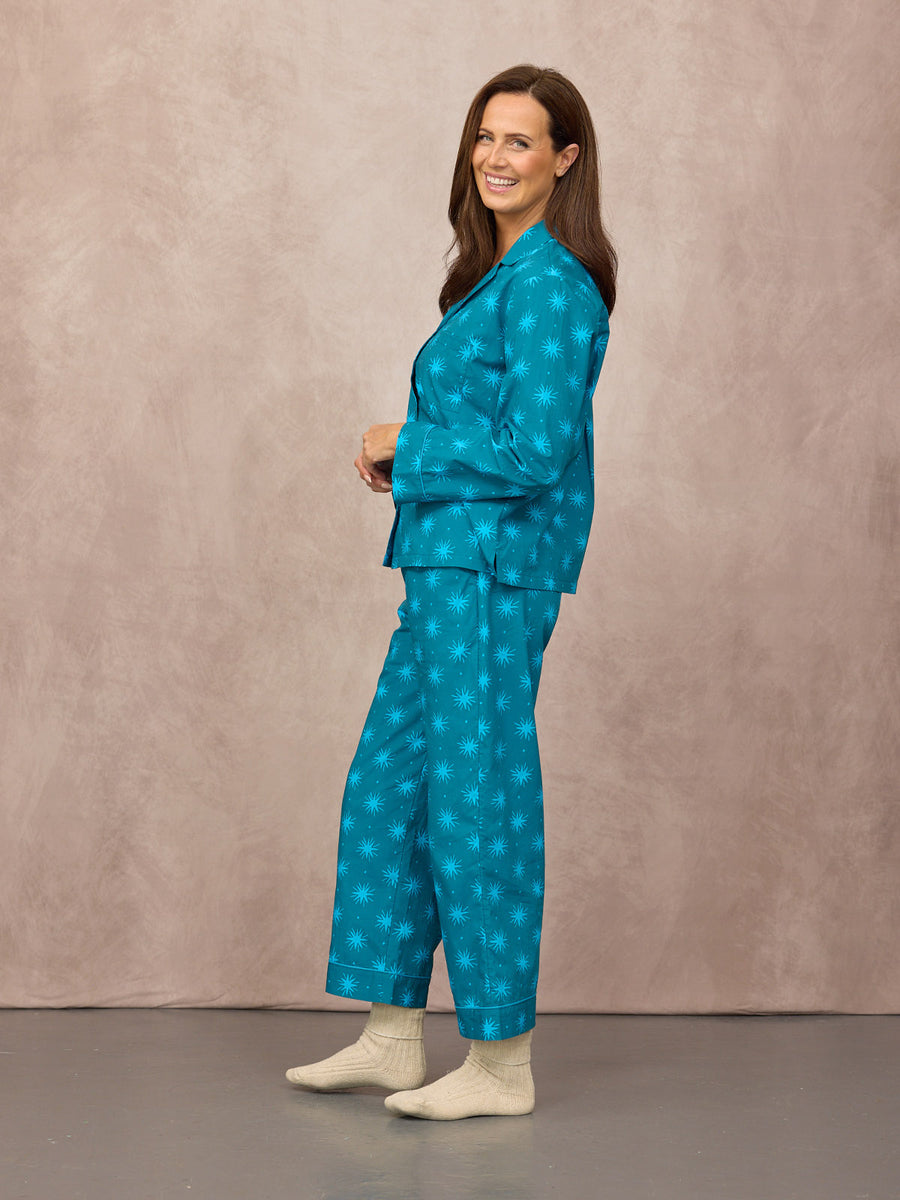 Rosie Cotton Poplin Pyjama - Blue Star Print