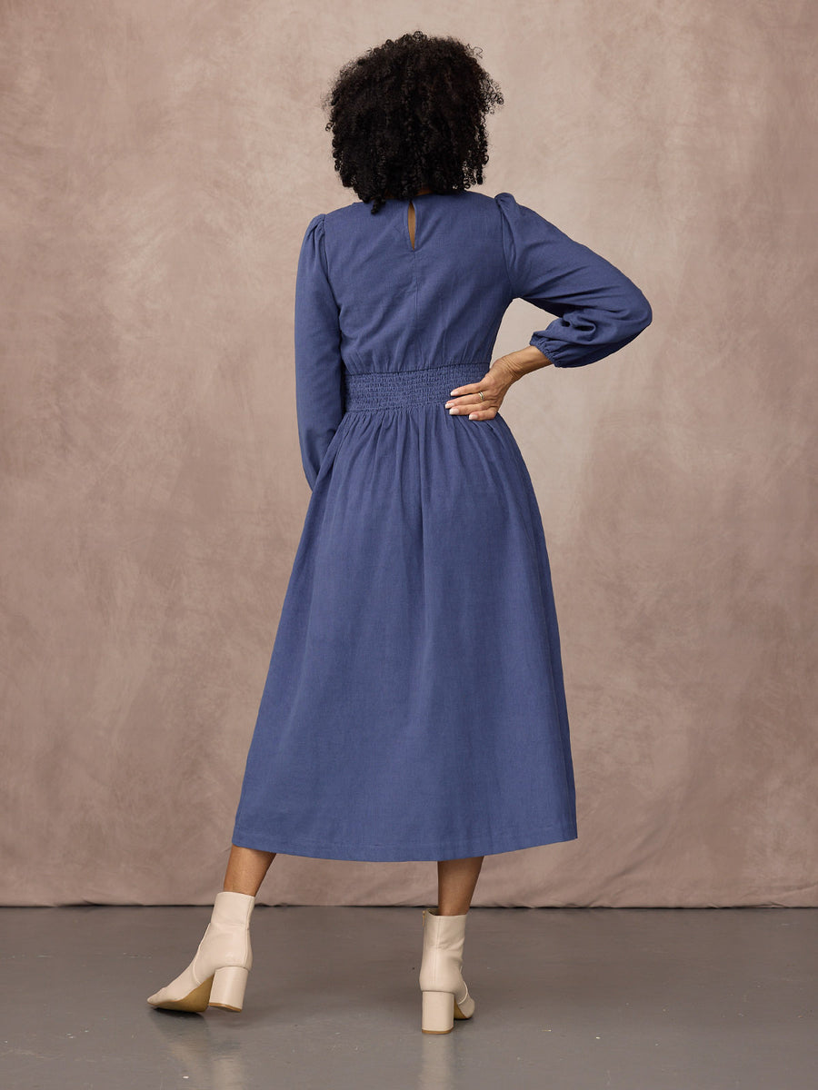 Maddie Long Sleeve Cord Dress - Blue