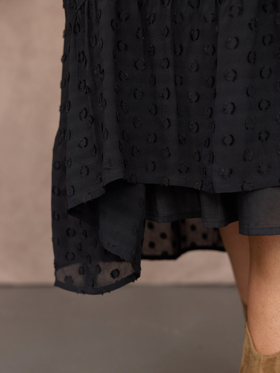 Jane Long Sleeve Georgette Spot Dress - Black