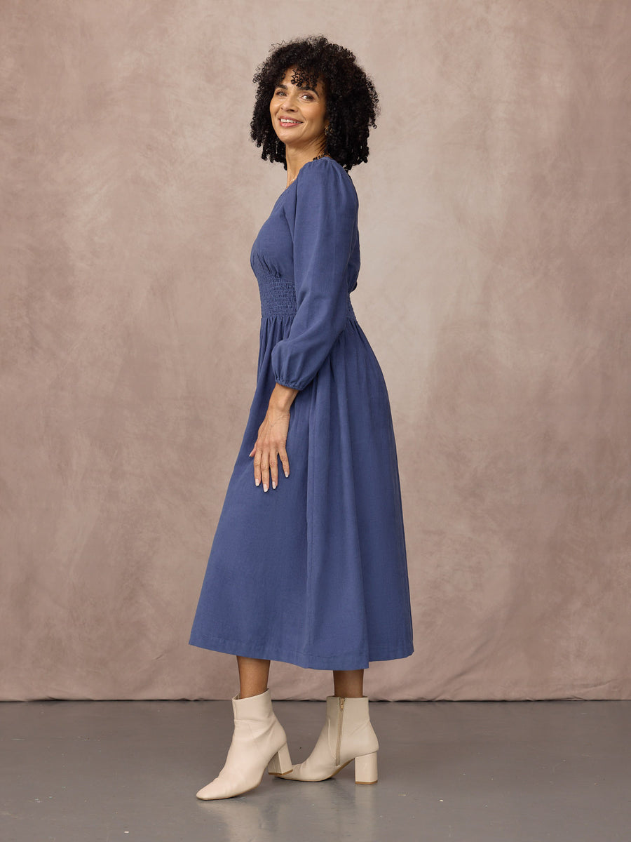 Maddie Long Sleeve Cord Dress - Blue