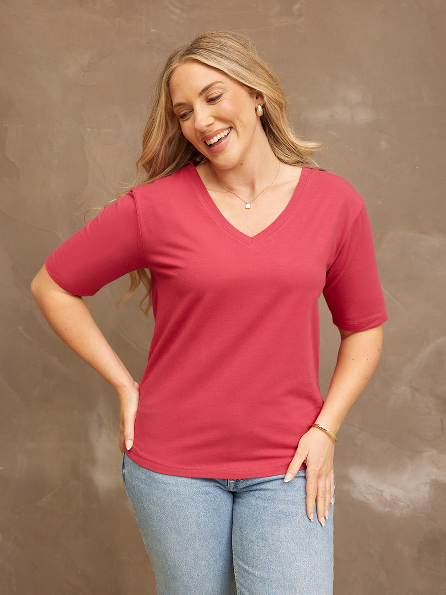 Freya - V Neck T Shirt - Pink