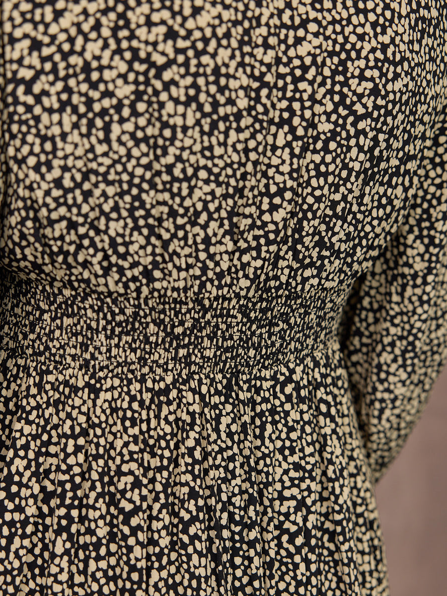 Emma Frill Neckline Long Sleeve Dress - Black & Natural