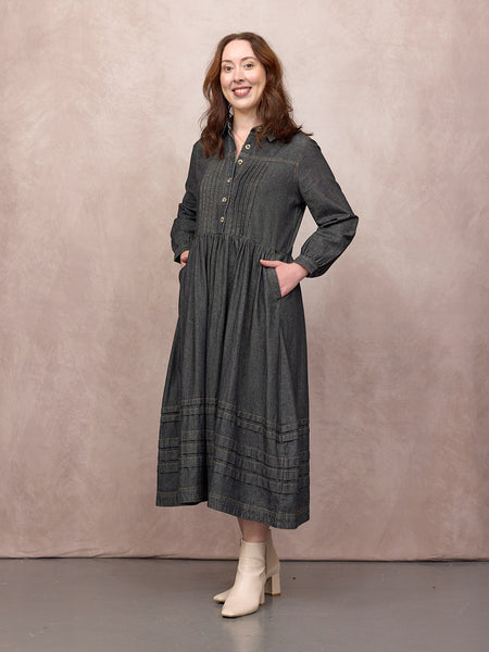 Lara Tuck Detail Denim Dress - Charcoal