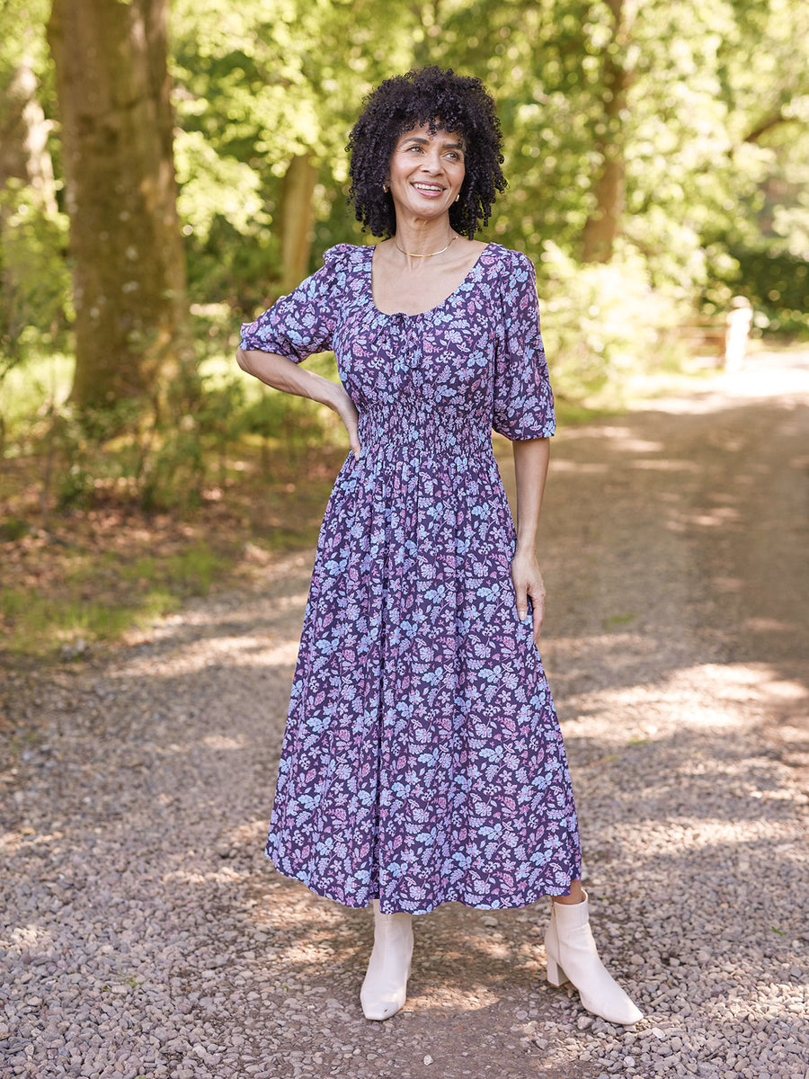 Marisol Scoop Neck Shirred Dress