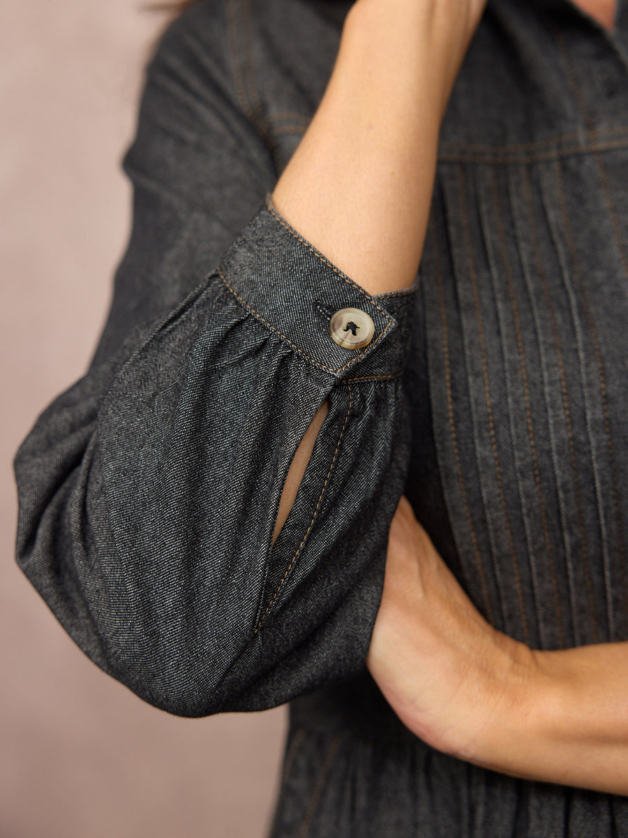 Lara Tuck Detail Denim Dress - Charcoal