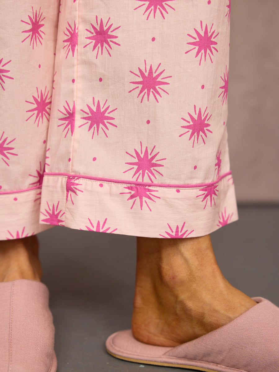 Rosie Cotton Poplin Pyjama - Pink Star Print